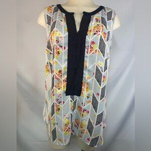 Cabi Gray Floral Geometric Sleeveless Blouse Women’s Medium